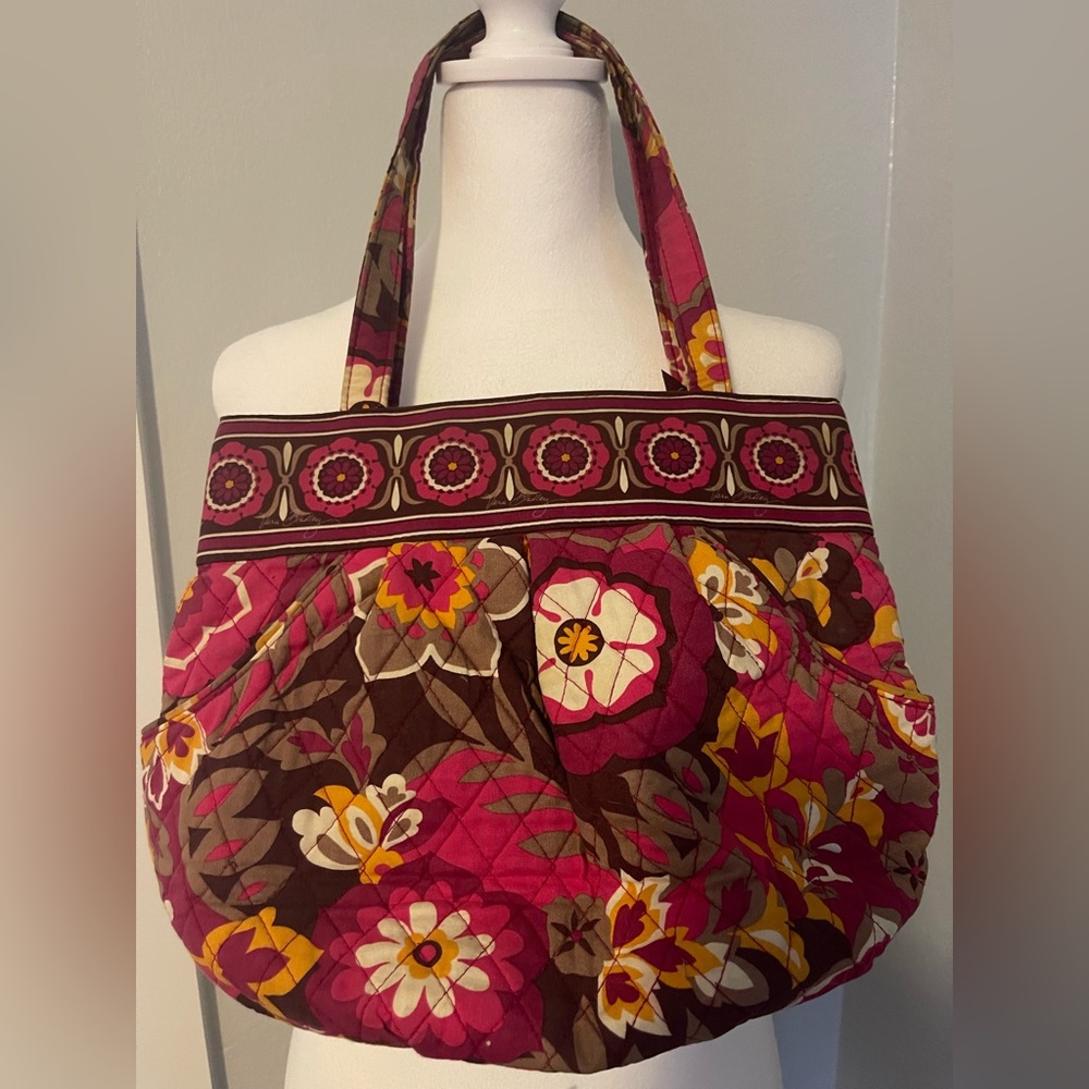 VERA BRADLEY Floral Fabric Purse - Pink/ Brown/ Orange Floral Approx 12” X 11”